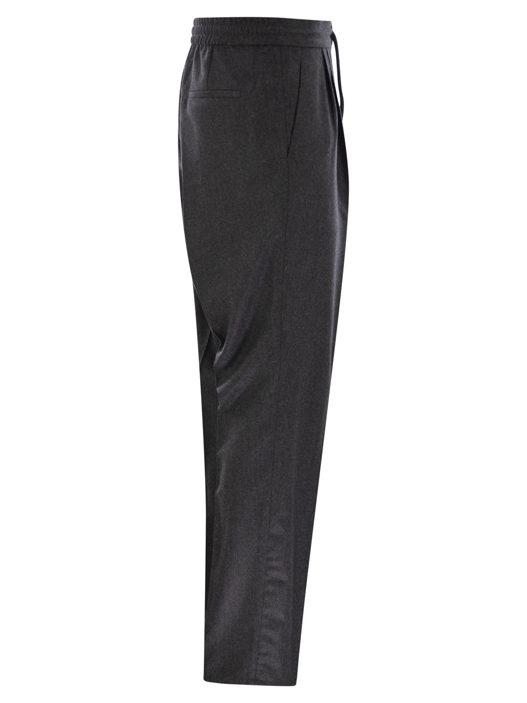 Brunello Cucinelli Men Leisure Fit Trousers In Virgin Wool Flannel With Drawstring And Double Darts