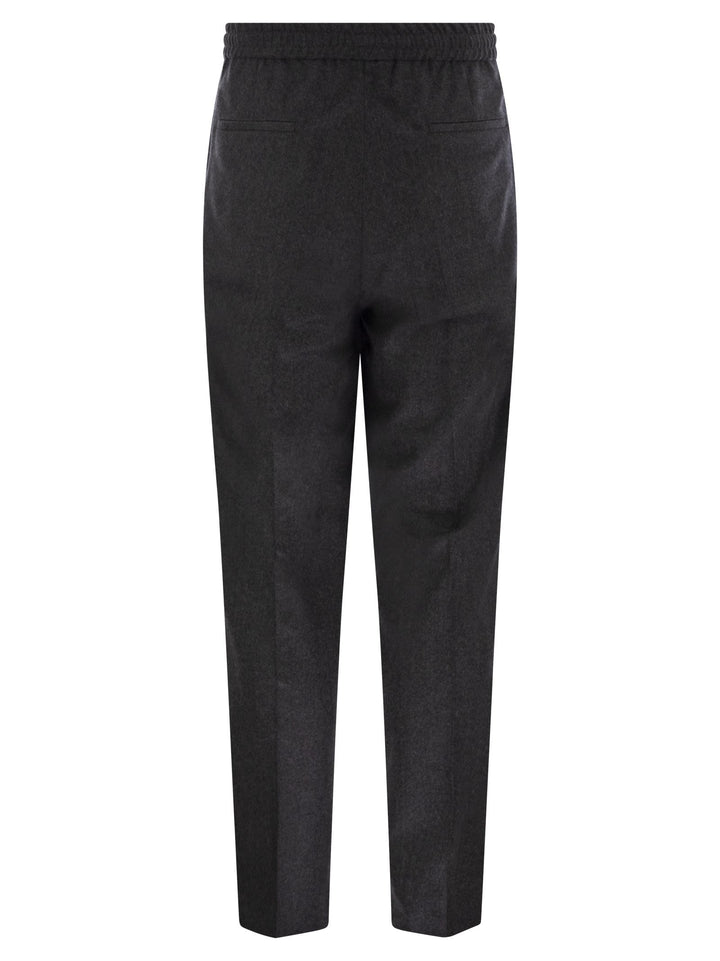 Brunello Cucinelli Men Leisure Fit Trousers In Virgin Wool Flannel With Drawstring And Double Darts