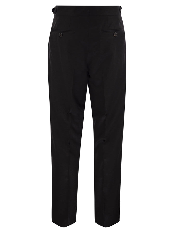 Brunello Cucinelli Men Tailor-Fit Trousers In Virgin Wool Canvas With Double Inverted Darts And Buckles On The Side