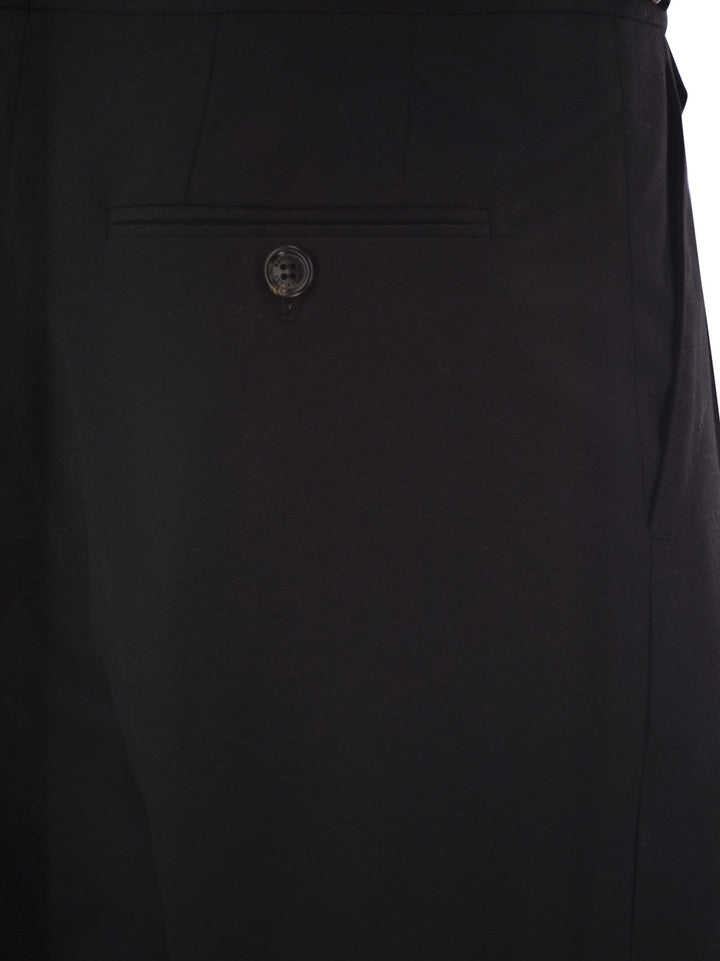 Brunello Cucinelli Men Tailor-Fit Trousers In Virgin Wool Canvas With Double Inverted Darts And Buckles On The Side