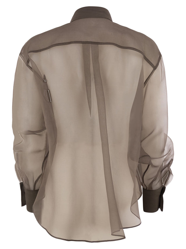 Brunello Cucinelli Women Crispy Silk Shirt With Flora Appliqué