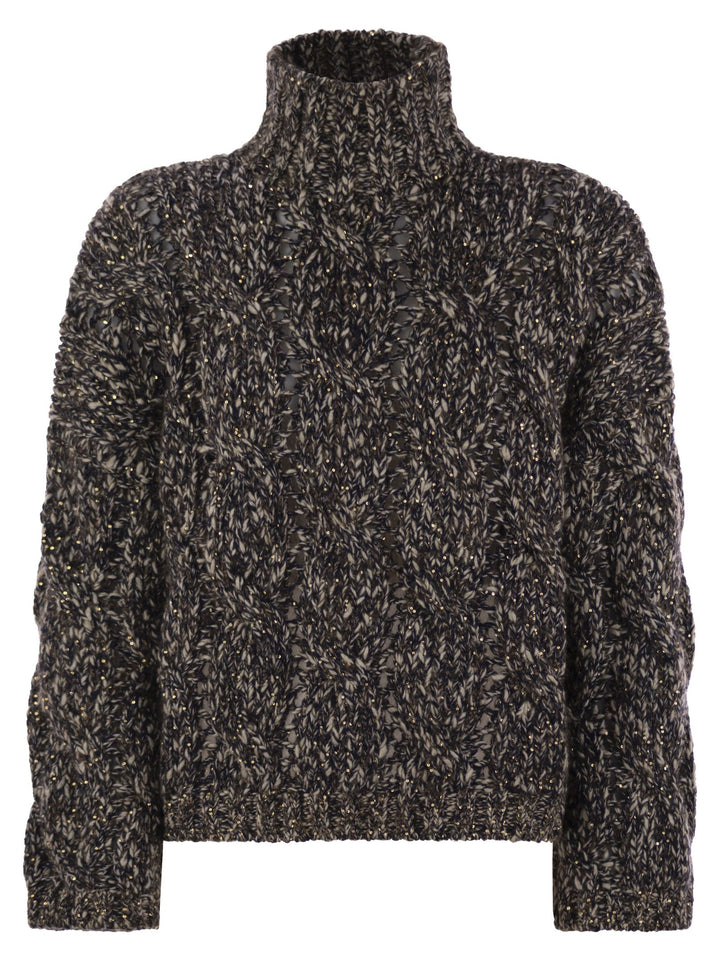 Brunello Cucinelli Women Soft Wool, Cashmere And Mohair Turtleneck Sweater With Braided Design