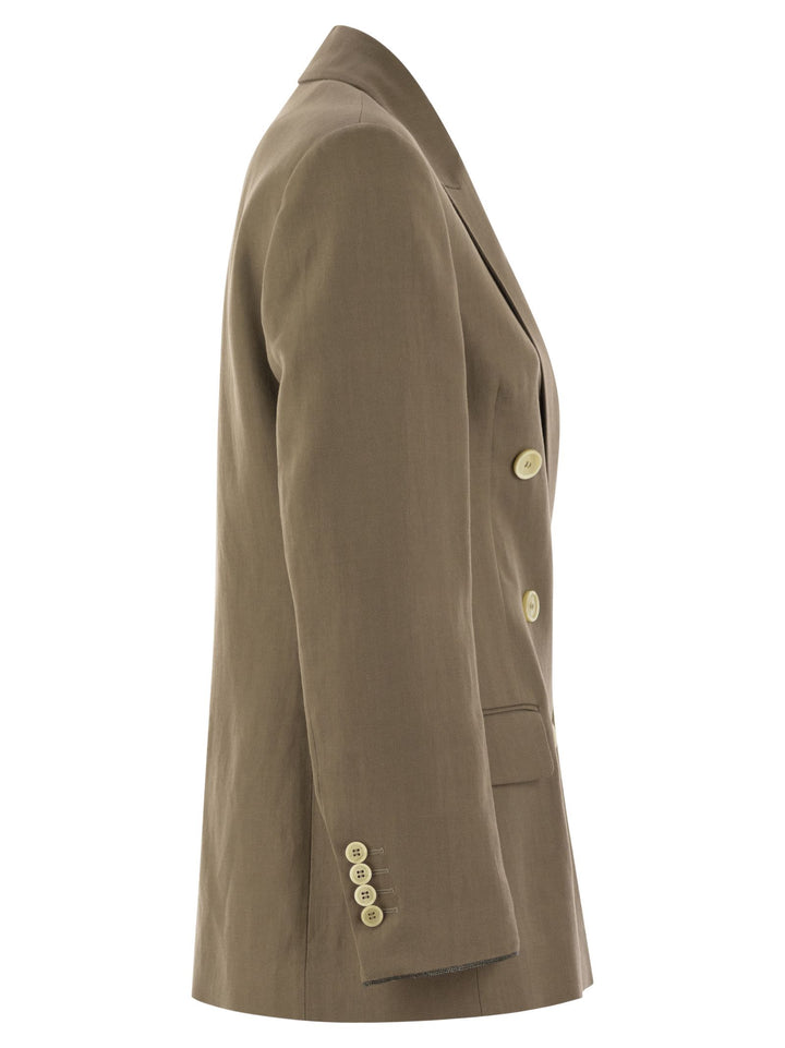 Brunello Cucinelli Women Fluid Viscose And Linen Twill Jacket With Shiny Cuffs