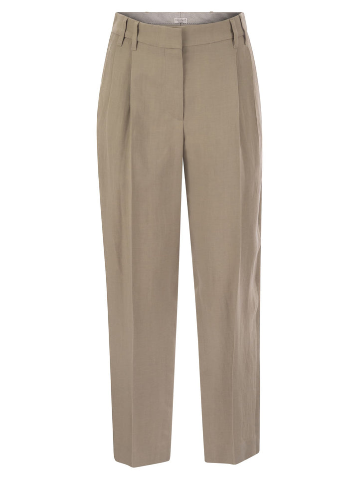 Brunello Cucinelli Women Slouchy Trousers In Viscose And Linen Fluid Twill With Moniline