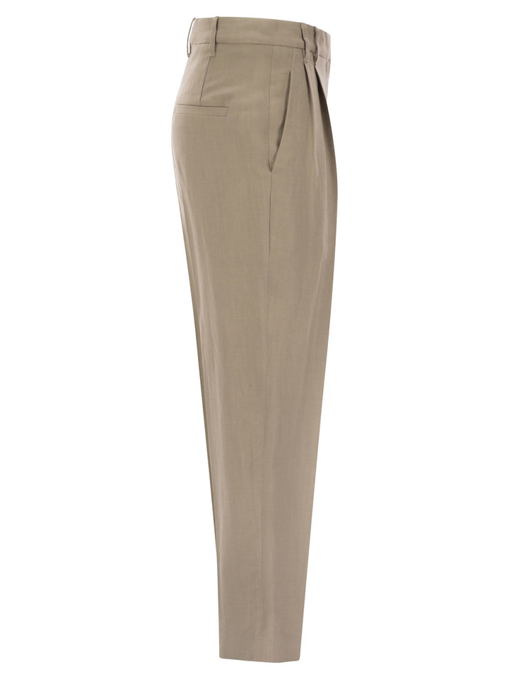 Brunello Cucinelli Women Slouchy Trousers In Viscose And Linen Fluid Twill With Moniline