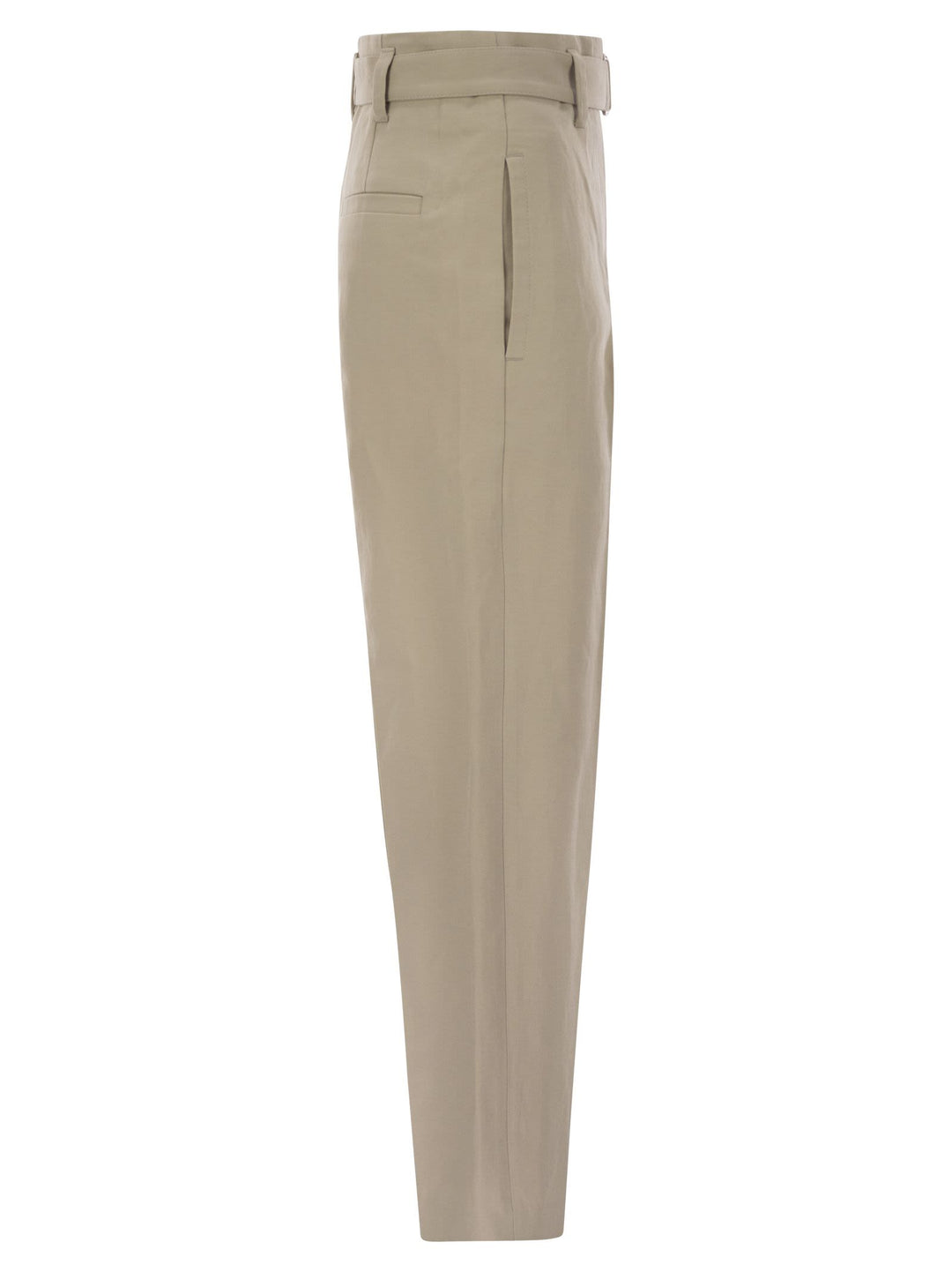 Brunello Cucinelli Women Cotton Linen Canvas Corset Cigarette Trousers With Jewellery