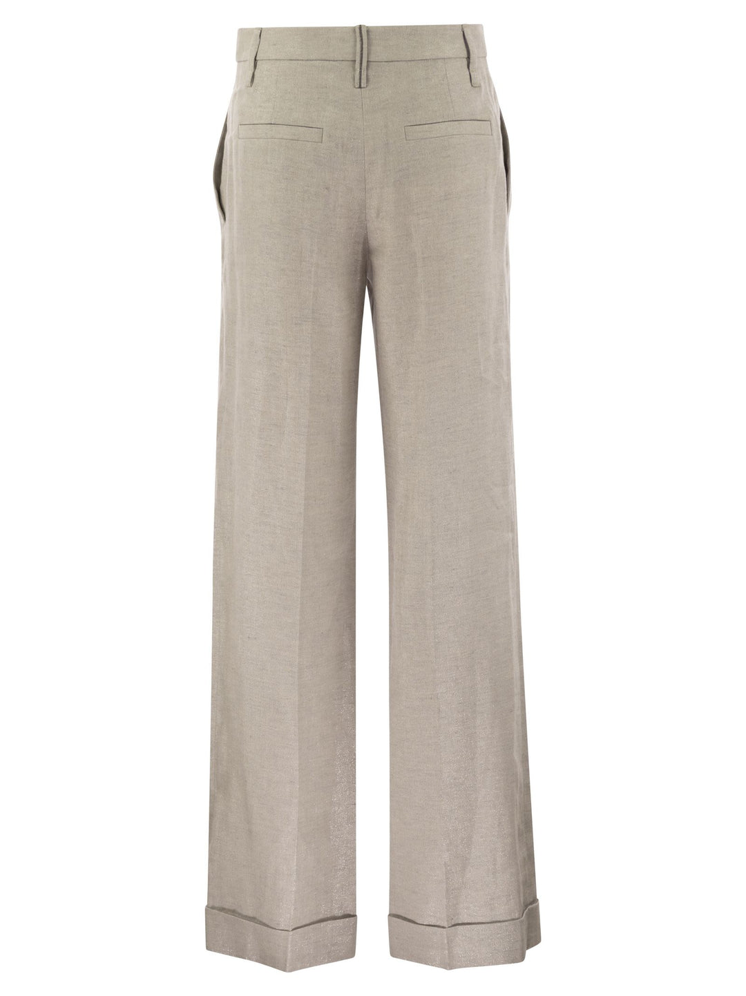 Brunello Cucinelli Women Flared Loose-Fitting Trousers In Sparkling Linen Twill With Necklace