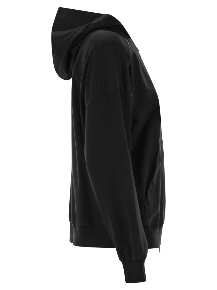 Brunello Cucinelli Women Lightweight Stretch Cotton Fleece Topwear With Zip, Hood And Shiny Trims