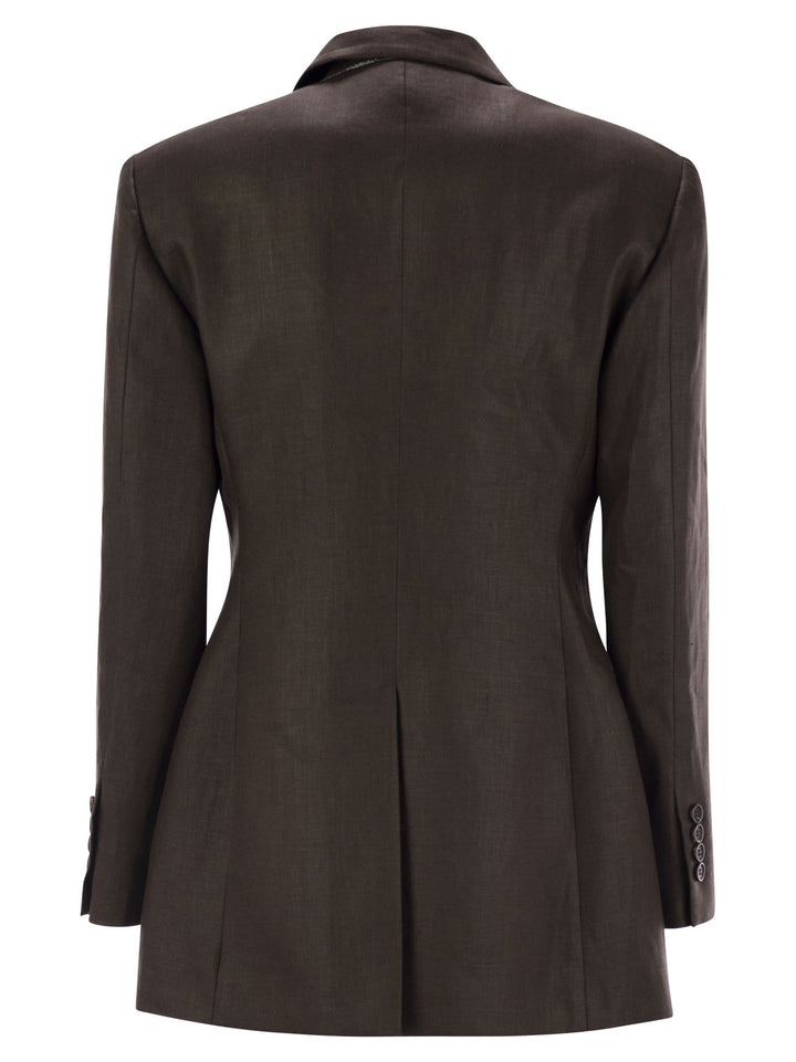 Brunello Cucinelli Women Shiny Linen Twill Jacket With Necklace