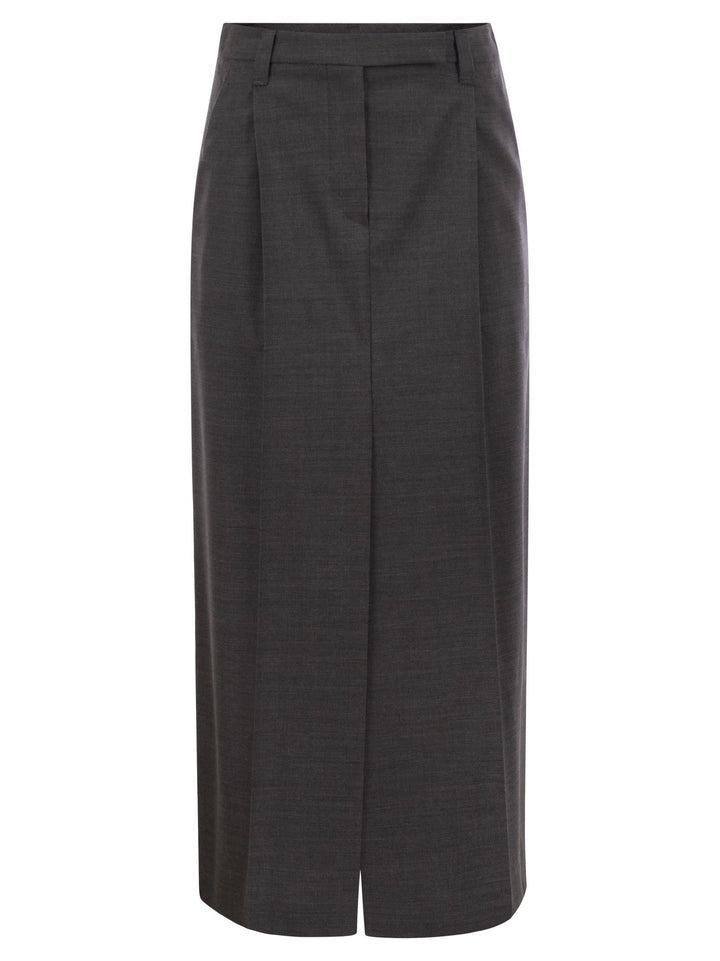 Brunello Cucinelli Women Sartorial Long Skirt In Virgin Wool Canvas