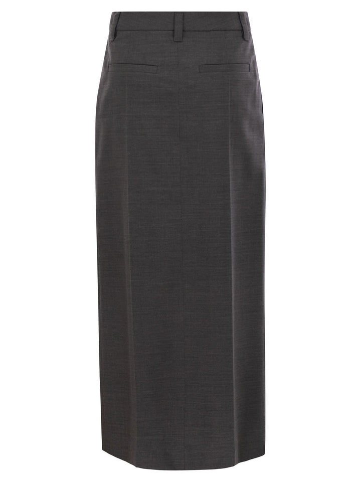Brunello Cucinelli Women Sartorial Long Skirt In Virgin Wool Canvas