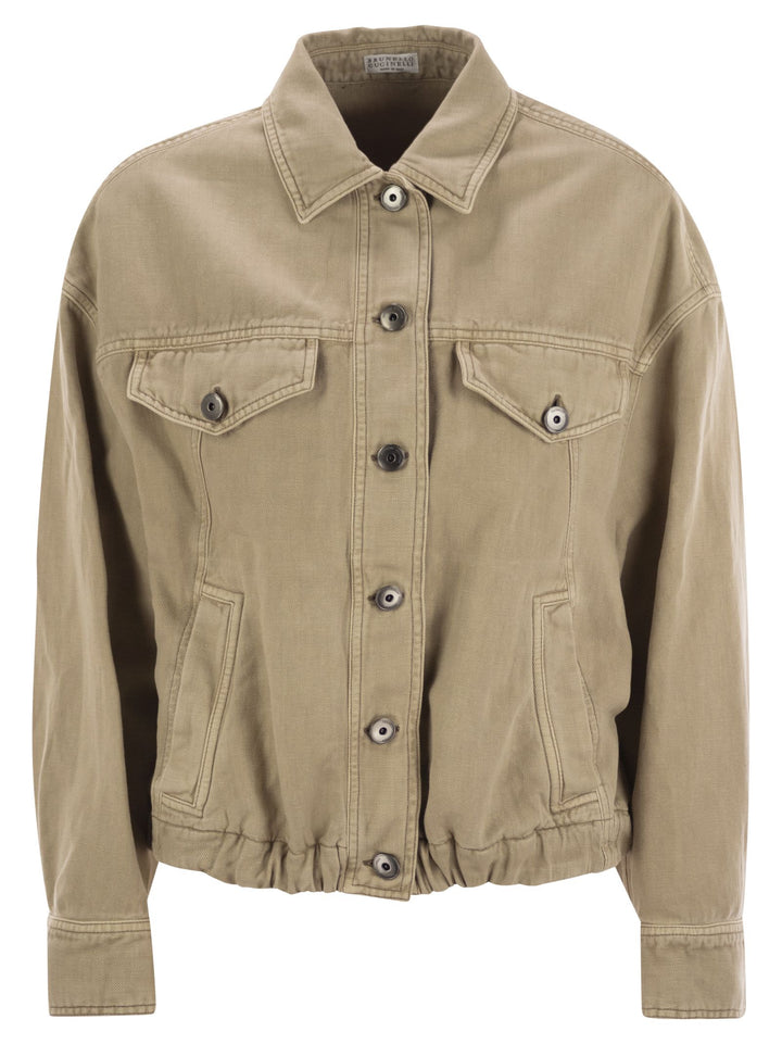 Brunello Cucinelli Women Four-Pocket Jacket In Garment-Dyed Cotton-Linen Cover-Up With Moniline