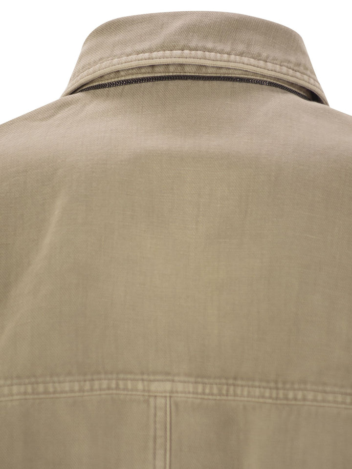 Brunello Cucinelli Women Four-Pocket Jacket In Garment-Dyed Cotton-Linen Cover-Up With Moniline