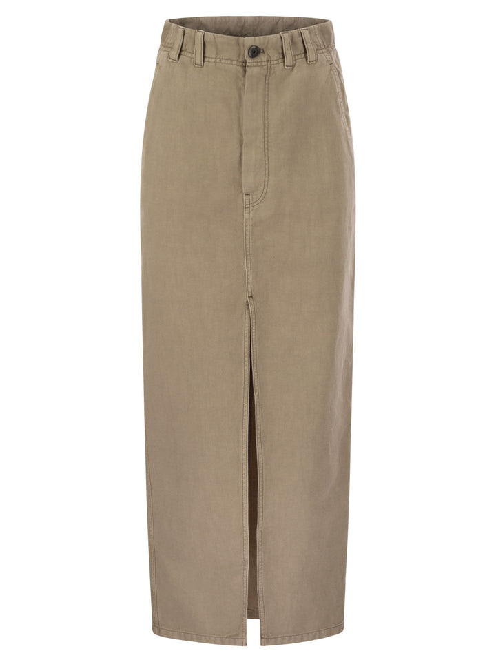 Brunello Cucinelli Women Chino Skirt In Garment-Dyed Cotton And Linen Cover