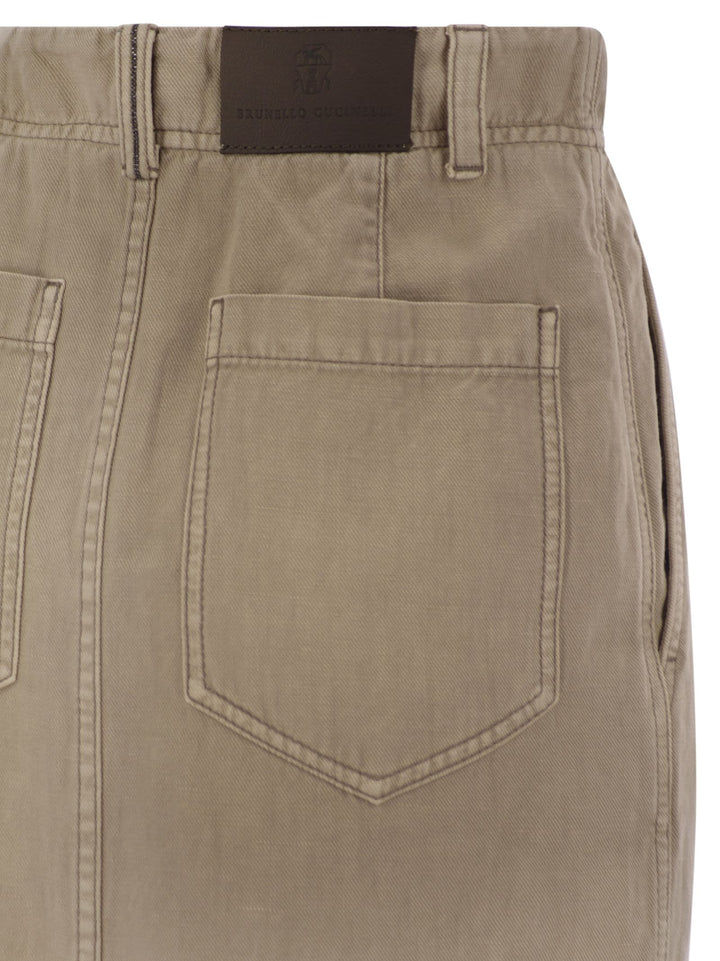 Brunello Cucinelli Women Chino Skirt In Garment-Dyed Cotton And Linen Cover