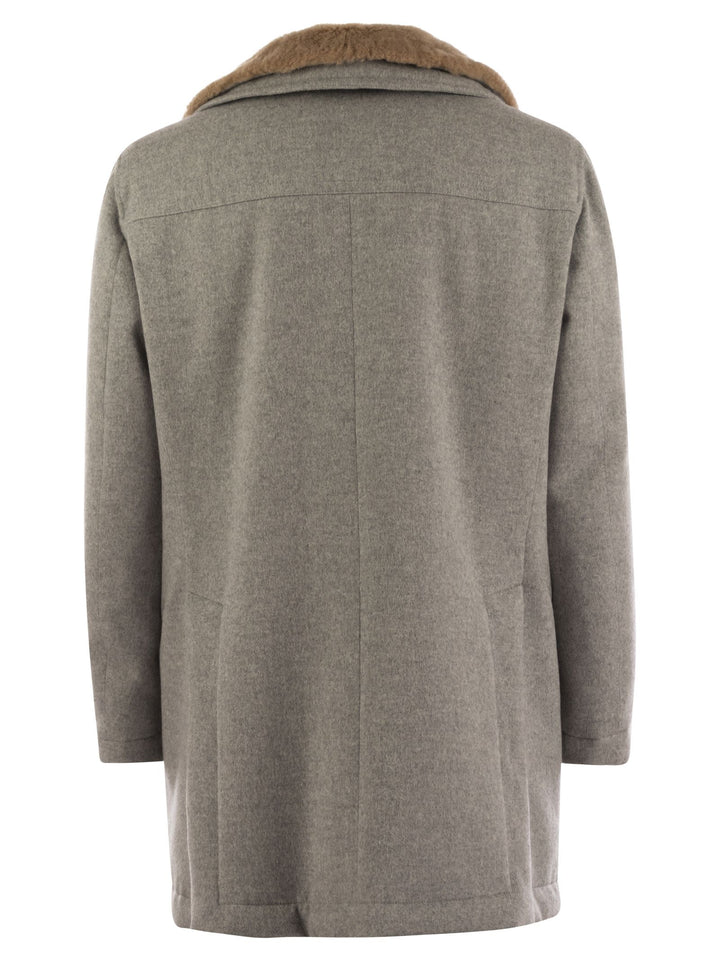 Brunello Cucinelli Men Cashmere Coat With Shearling Collar