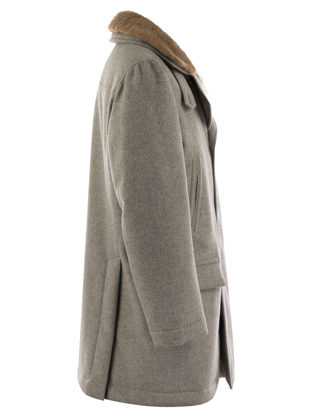 Brunello Cucinelli Men Cashmere Coat With Shearling Collar