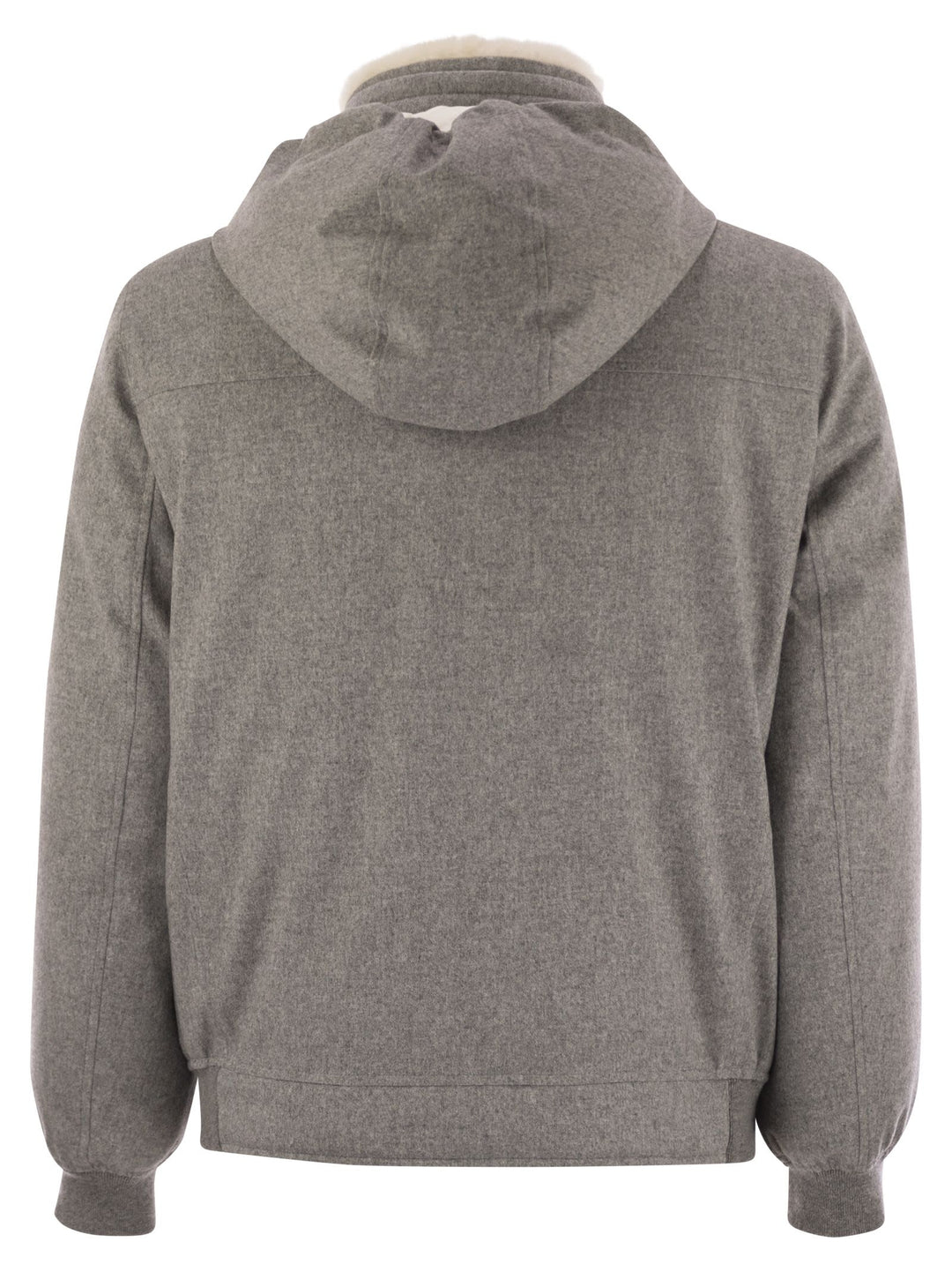 Brunello Cucinelli Men Membranated Wool Flannel Down Jacket With Shearling-Lined Collar