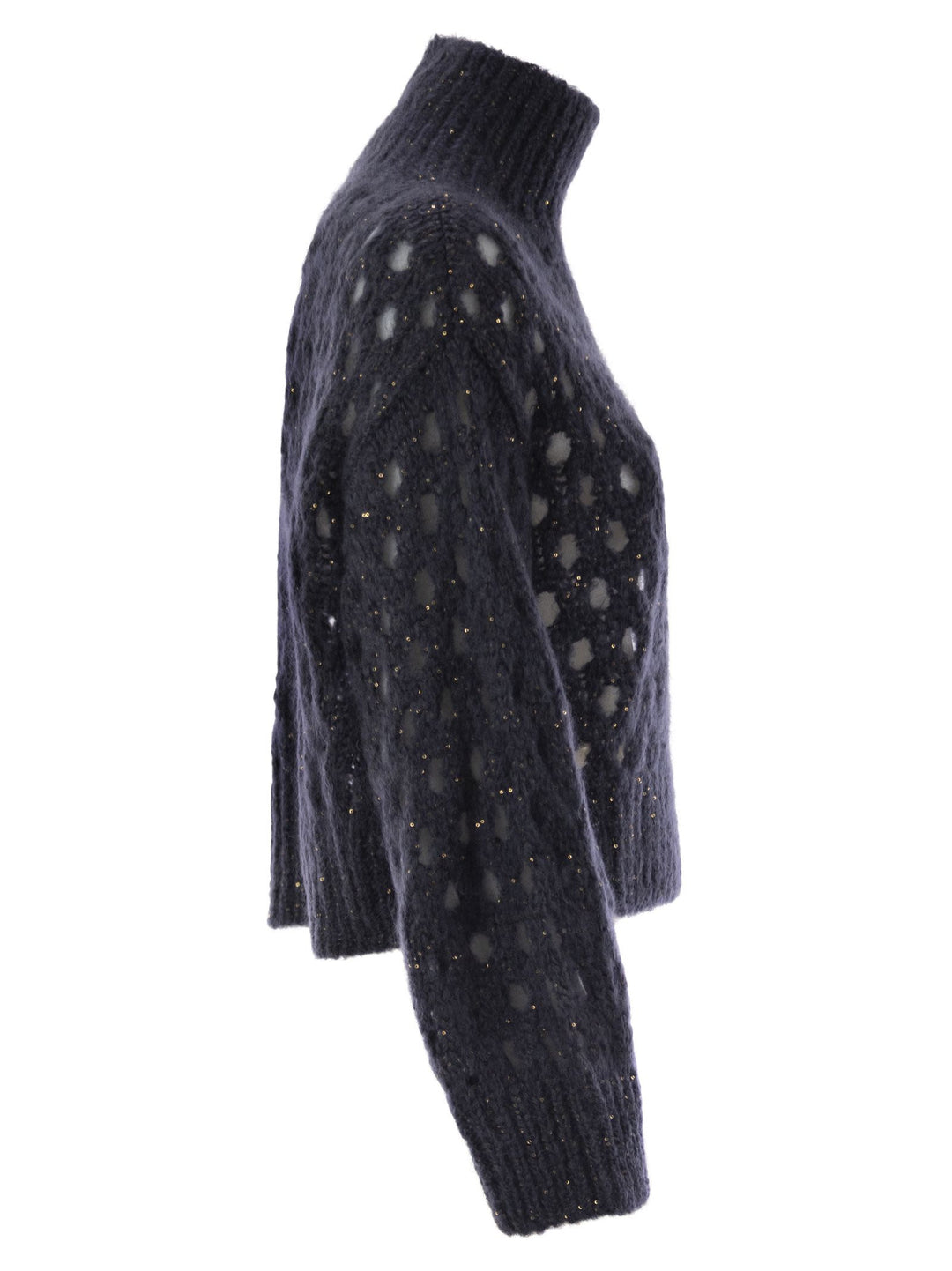 Brunello Cucinelli Women Dazzling Net Turtleneck Sweater Made Of Mohair And Wool Wispy