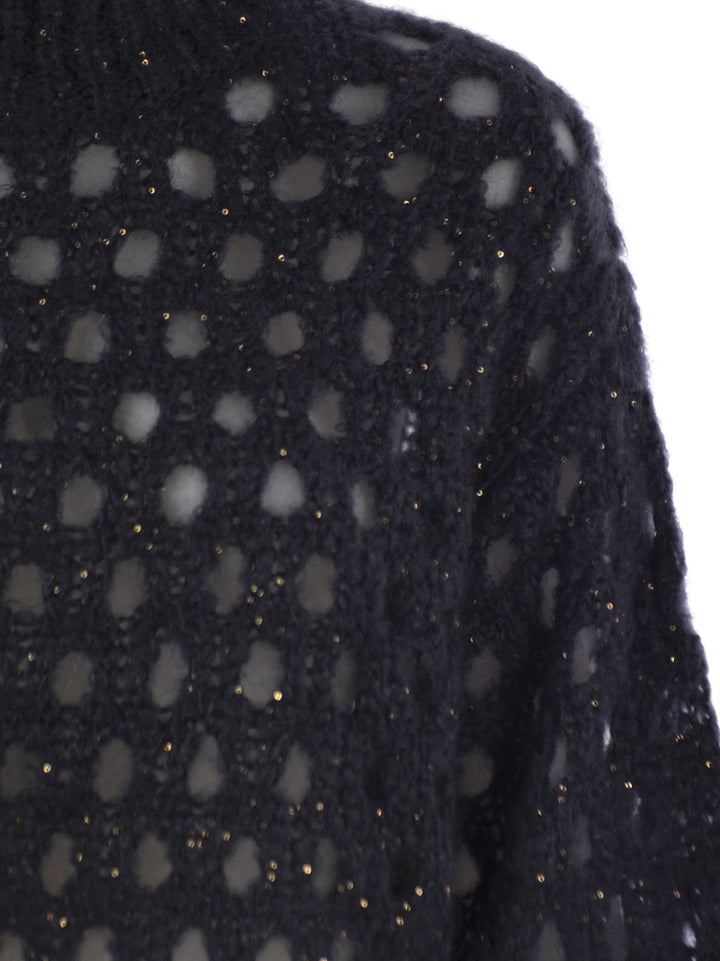 Brunello Cucinelli Women Dazzling Net Turtleneck Sweater Made Of Mohair And Wool Wispy