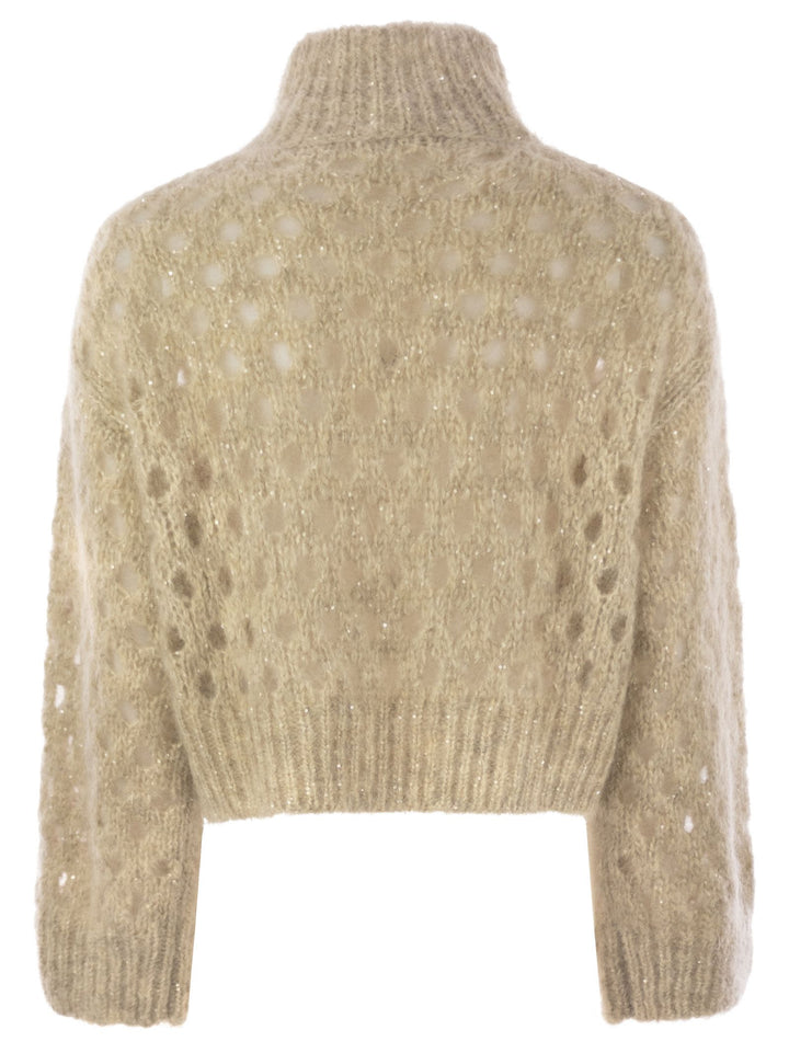 Brunello Cucinelli Women Dazzling Net Turtleneck Sweater Made Of Mohair And Wool Wispy