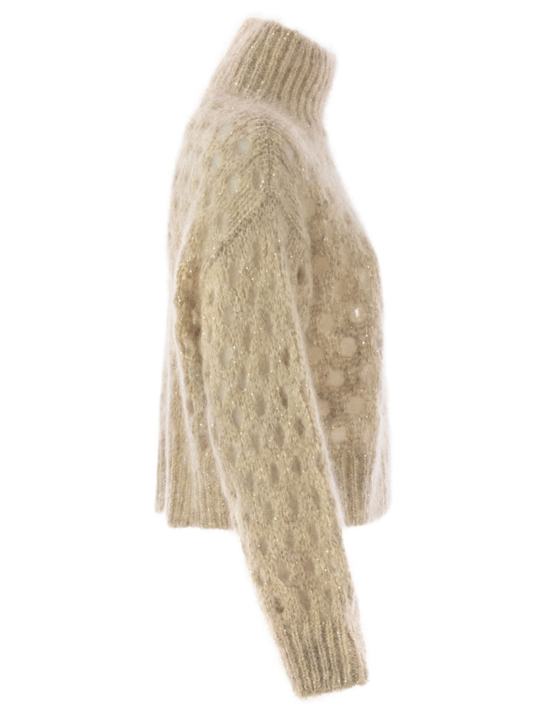Brunello Cucinelli Women Dazzling Net Turtleneck Sweater Made Of Mohair And Wool Wispy