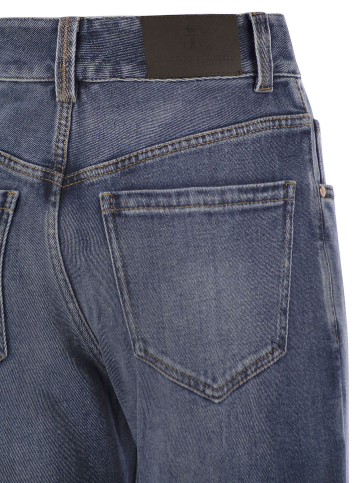 Brunello Cucinelli Women Contemporary Loose Trousers In Comfort Cotton Denim With Jewellery