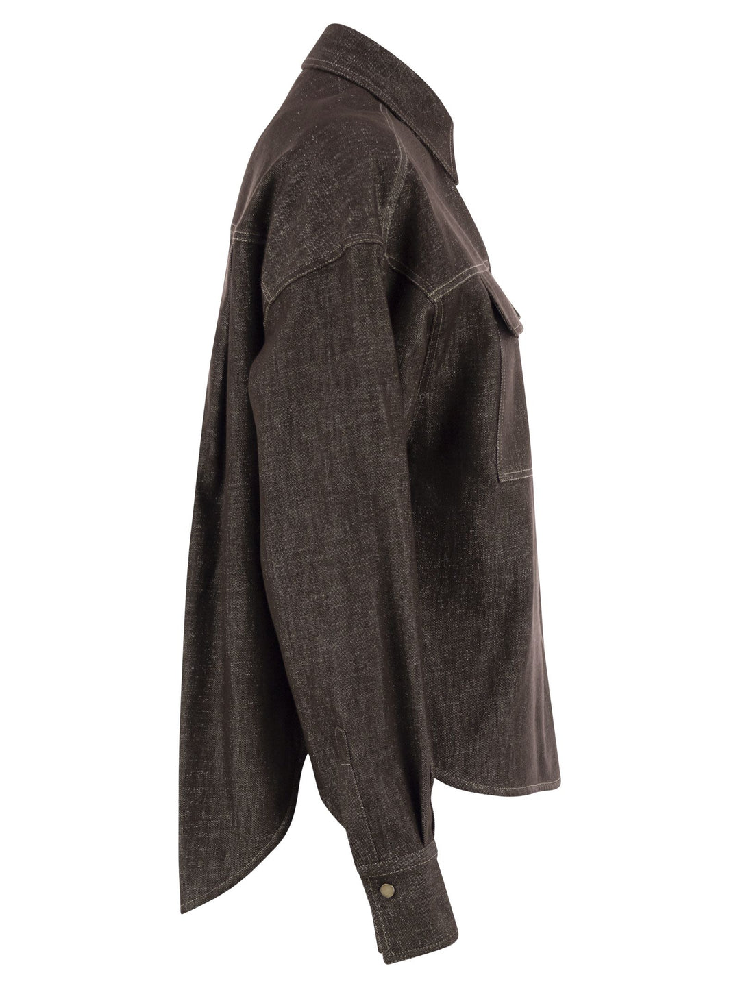 Brunello Cucinelli Women Sparkling No-Fade Denim Shirt With Shiny Flap Detail