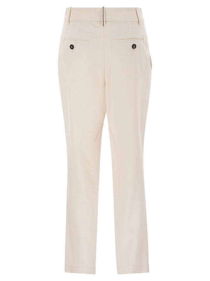 Brunello Cucinelli Women Stretch Viscose-Wool Twill Equestrian Trousers With Jewellery