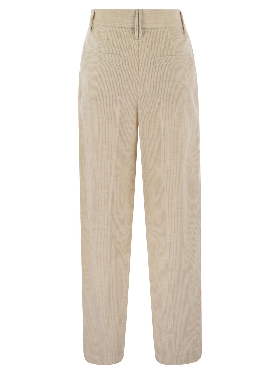 Brunello Cucinelli Women Striped Canvas Trousers In Viscose And Comfort Cotton With Necklace