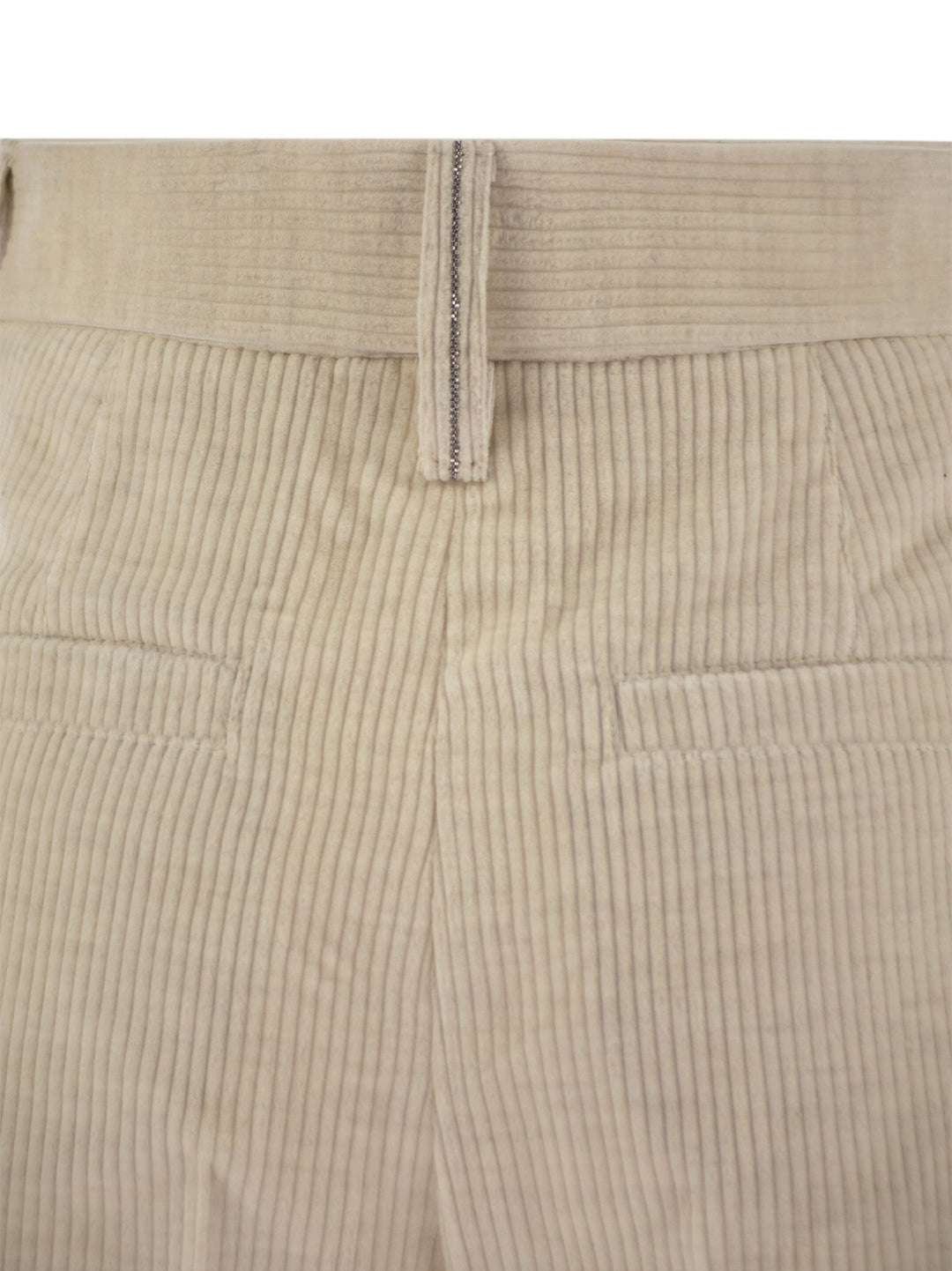 Brunello Cucinelli Women Striped Canvas Trousers In Viscose And Comfort Cotton With Necklace