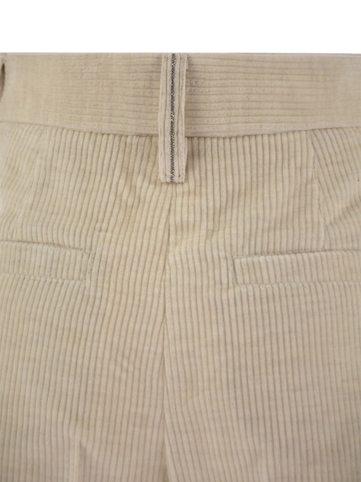 Brunello Cucinelli Women Striped Canvas Trousers In Viscose And Comfort Cotton With Necklace