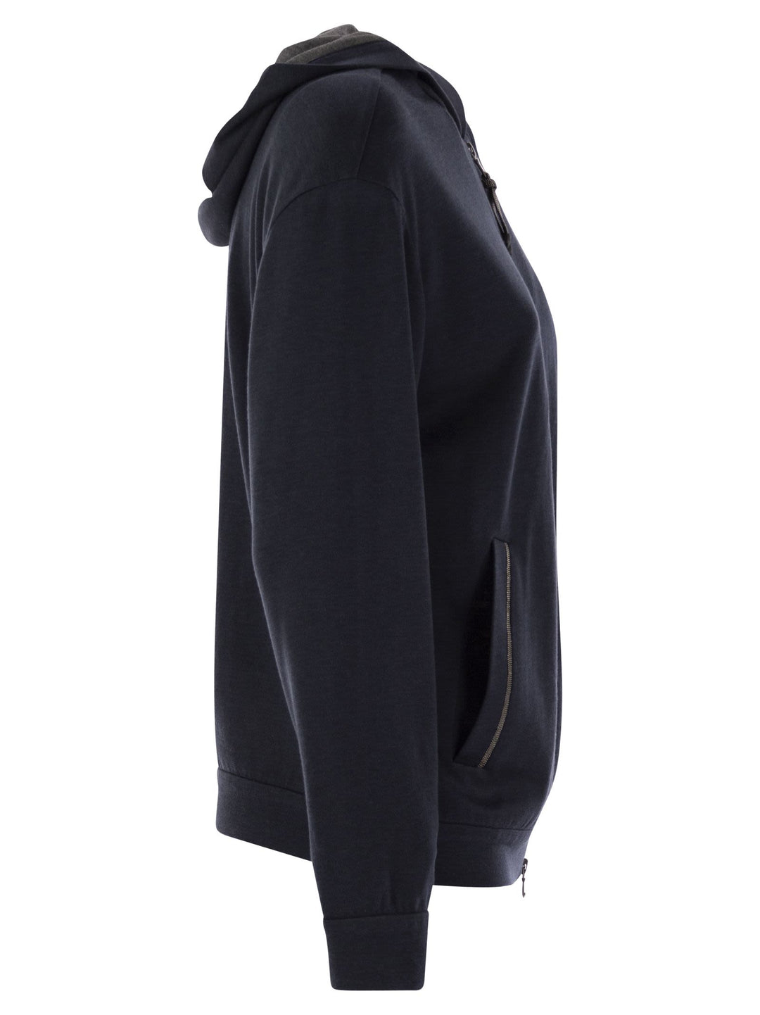 Brunello Cucinelli Women Cotton And Silk Interlock Hooded Topwear With Precious Stripe