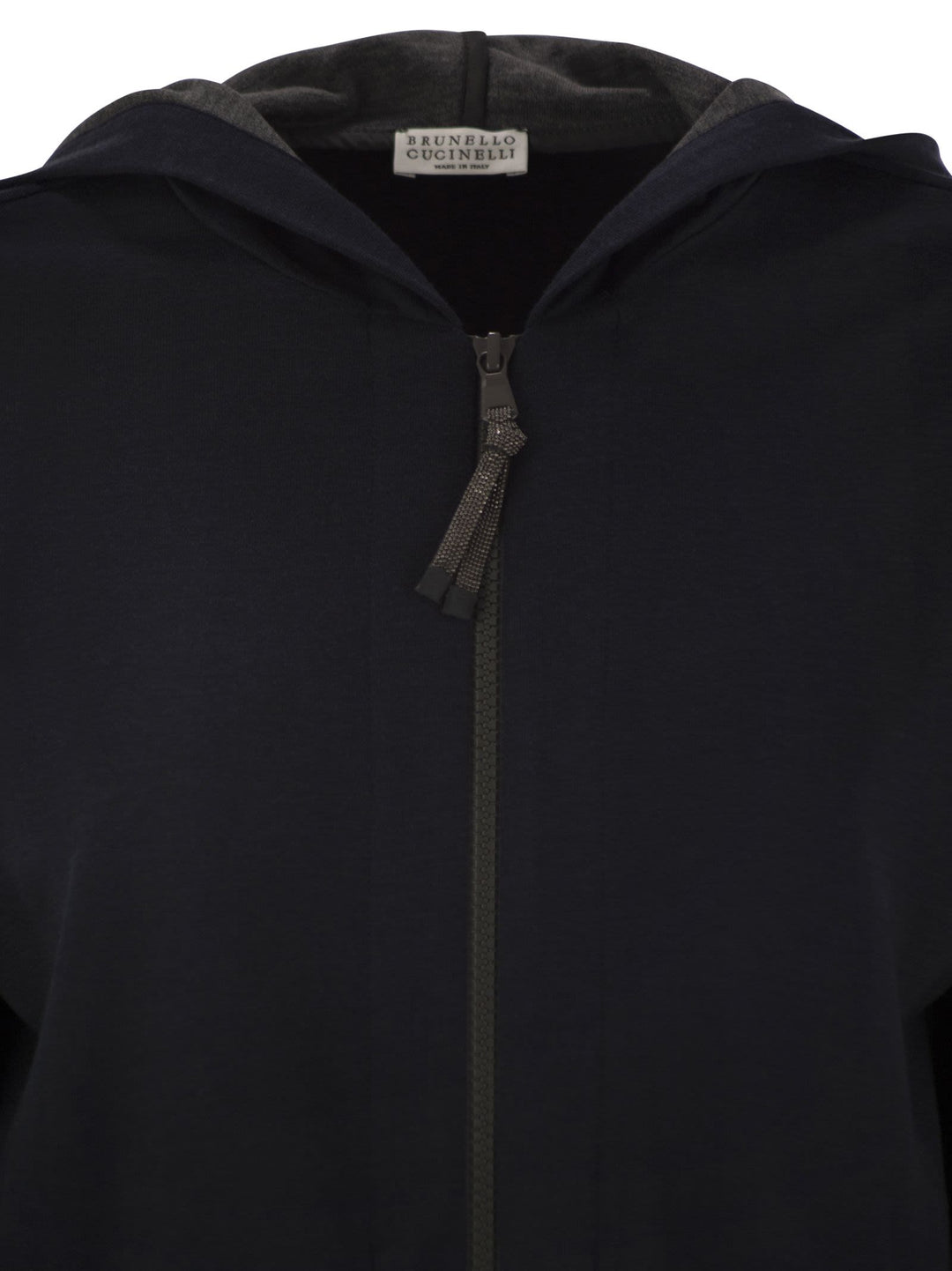 Brunello Cucinelli Women Cotton And Silk Interlock Hooded Topwear With Precious Stripe