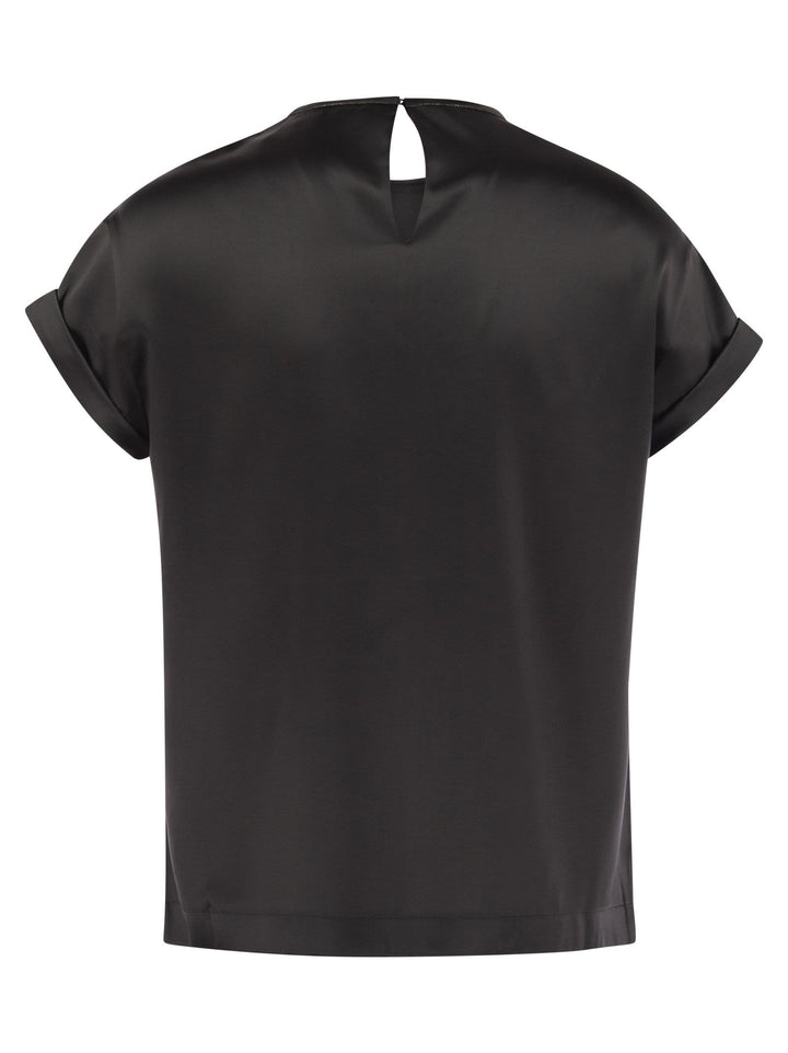 Brunello Cucinelli Women Stretch Silk Satin T-Shirt With Necklace