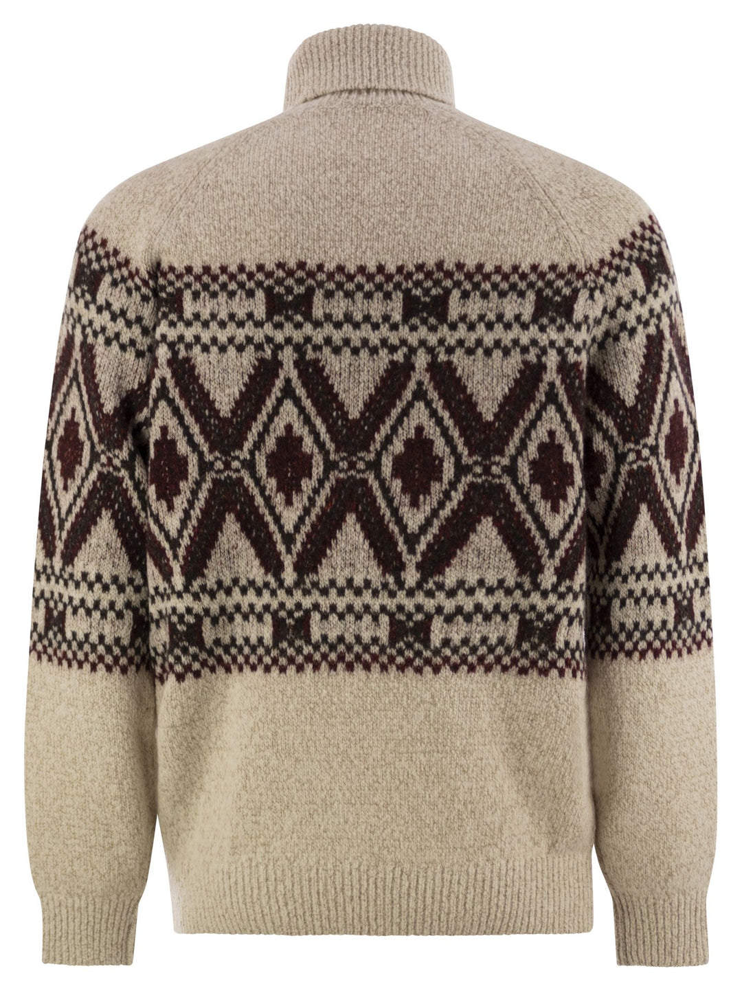 Brunello Cucinelli Men Geometric Jacquard Turtleneck Sweater In Wool, Silk And Cashmere
