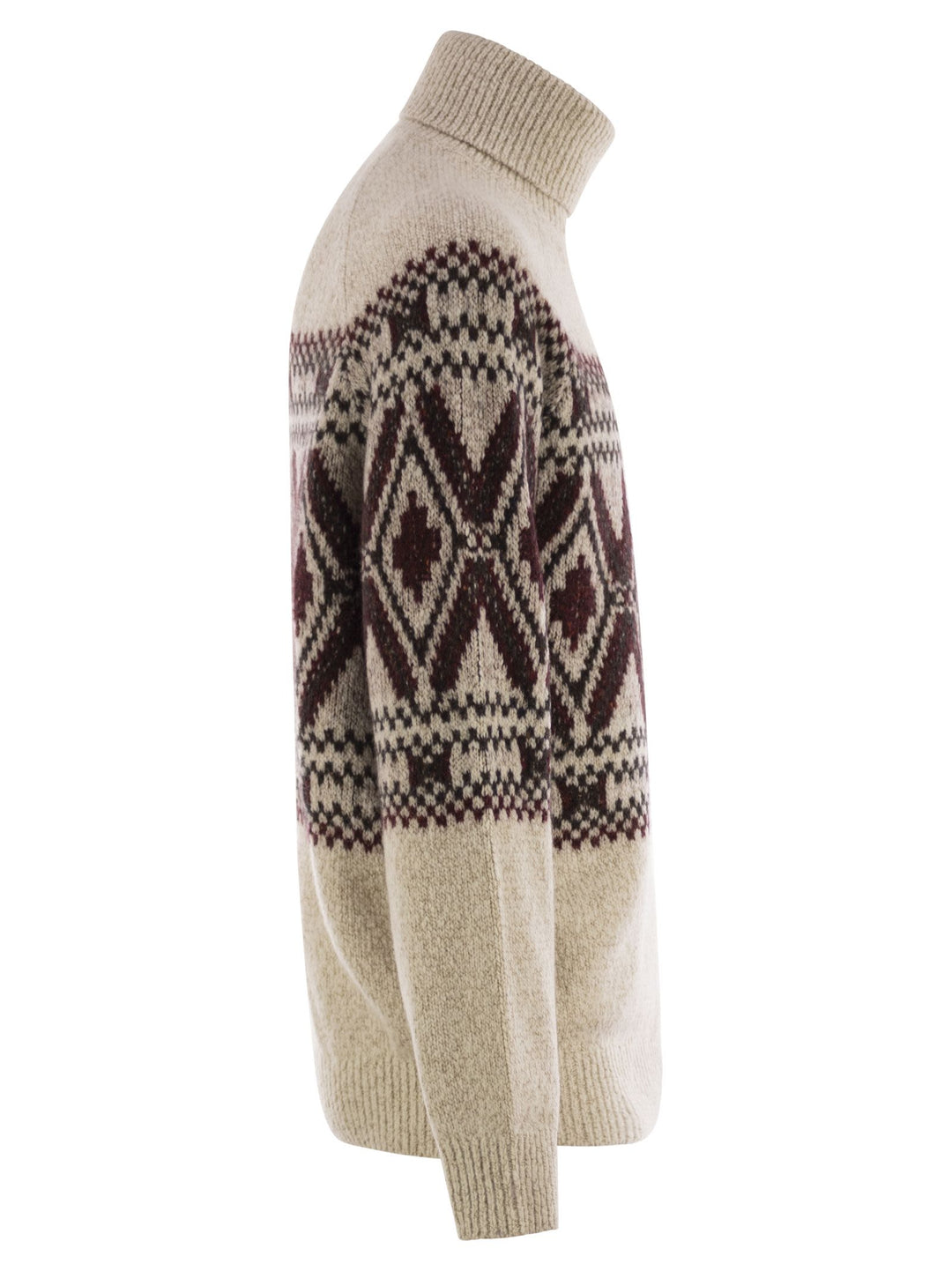 Brunello Cucinelli Men Geometric Jacquard Turtleneck Sweater In Wool, Silk And Cashmere