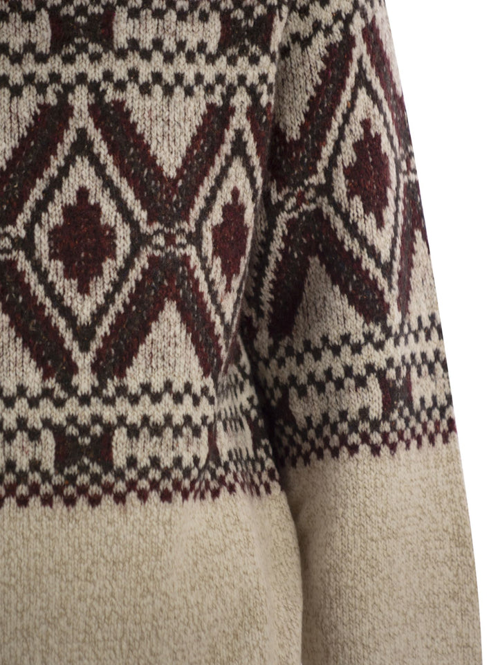 Brunello Cucinelli Men Geometric Jacquard Turtleneck Sweater In Wool, Silk And Cashmere