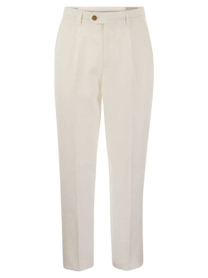 Brunello Cucinelli Men Leisure Fit Linen Trousers With Darts