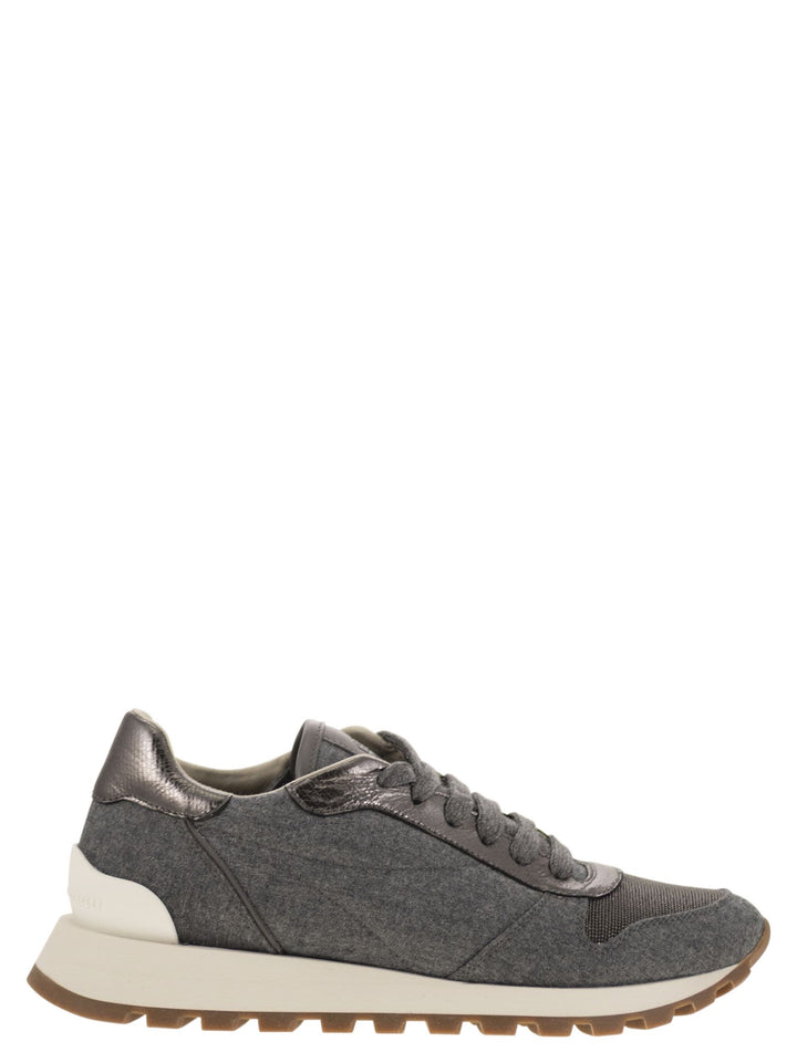 Brunello Cucinelli Women Runners In Virgin Wool Flannel And Lamé Calfskin With Precious Toe