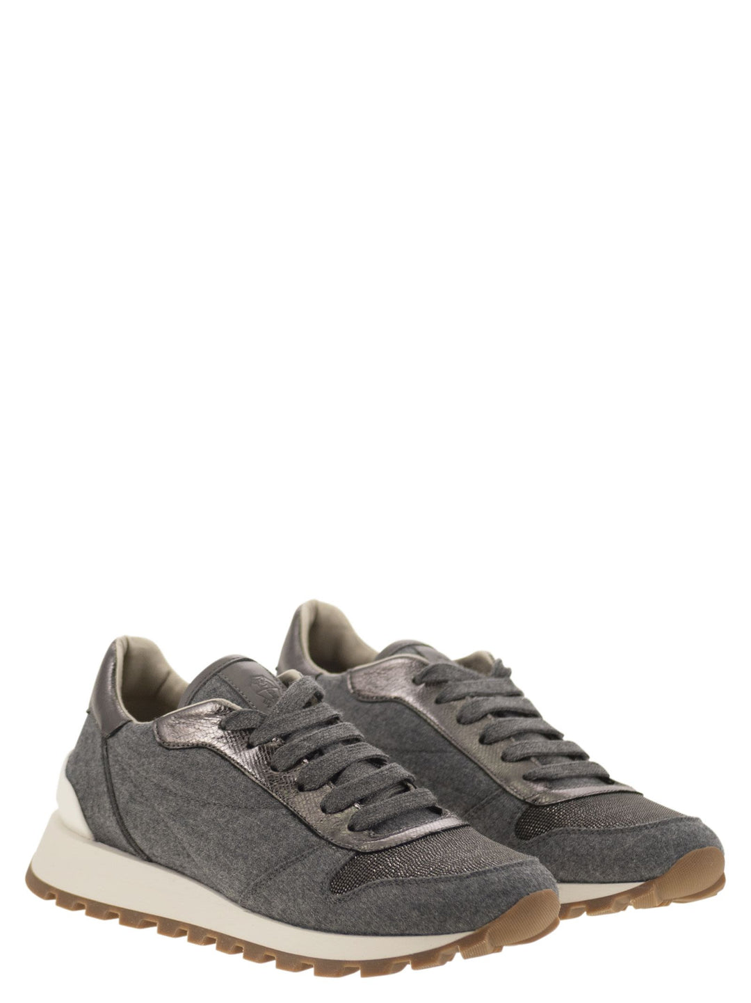 Brunello Cucinelli Women Runners In Virgin Wool Flannel And Lamé Calfskin With Precious Toe