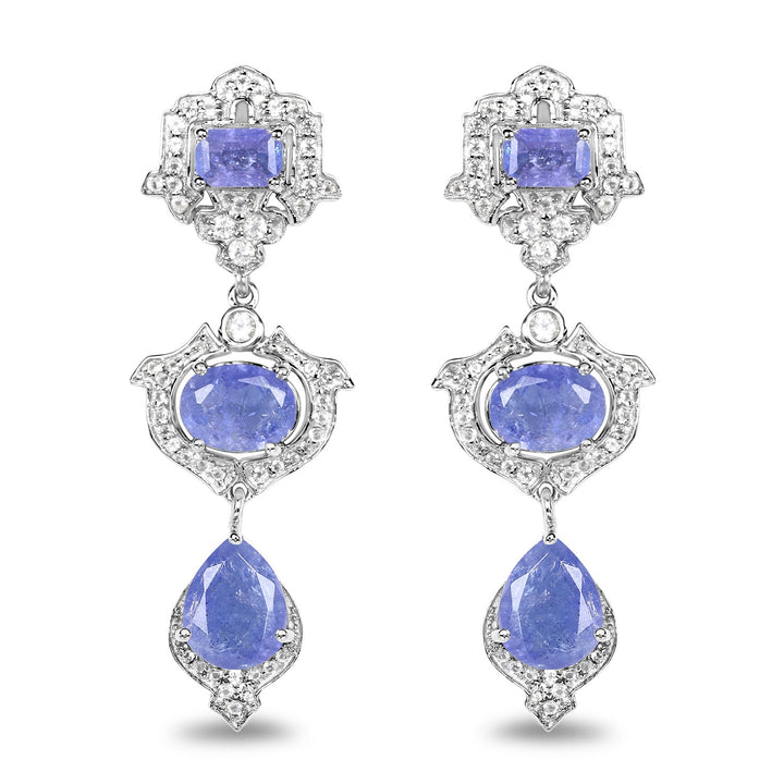 7.73 Carat Genuine Tanzanite and White Topaz .925 Sterling Silver Earrings