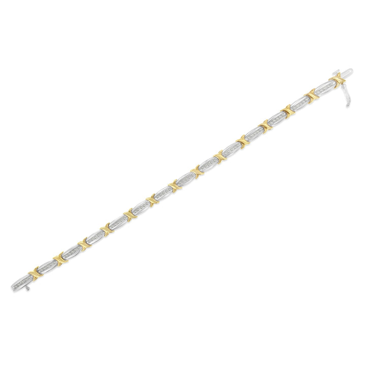Two-Tone 10K Yellow Gold over .925 Sterling Silver 1.0 Cttw Diamond Channel Set Tapered &amp; X-Link 7" Tennis Bracelet (H-I Color, I2-I3 Clarity)