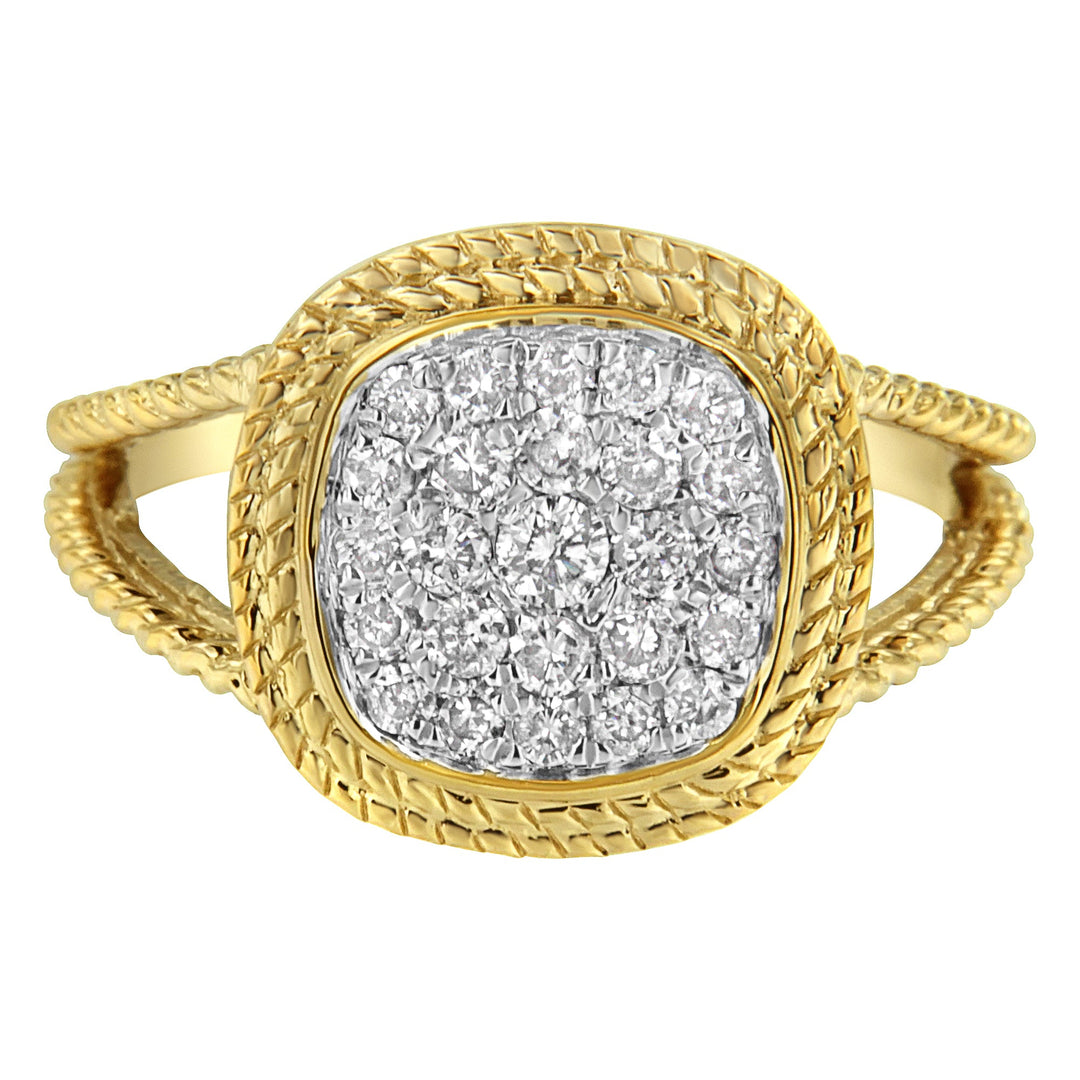 10K Yellow Gold Plated .925 Sterling Silver 1/2 Cttw Diamond Square Cushion Cluster Split Shank Cocktail Ring (J-K Color, I2-I3 Clarity) - Size 7