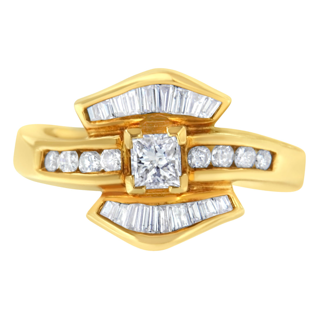 14K Yellow Gold 1.0 Cttw Princess Diamond Geometric Cocktail Ring