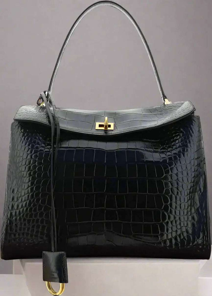 Balenciaga Rodeo black Medium Handbag in Croc-effect embossed leather