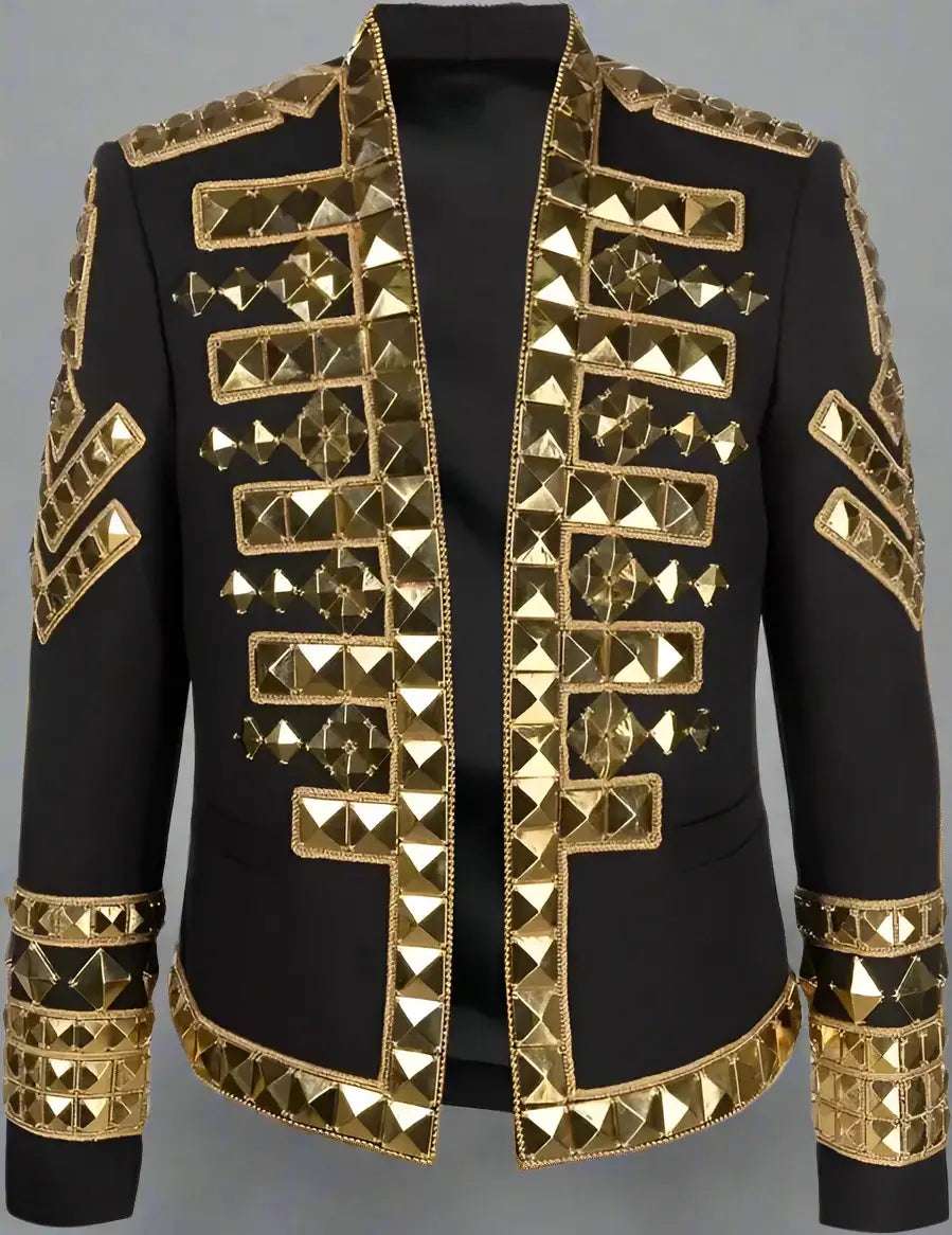 BALMAIN men's Black & gold tone stud Haircalf Jacket