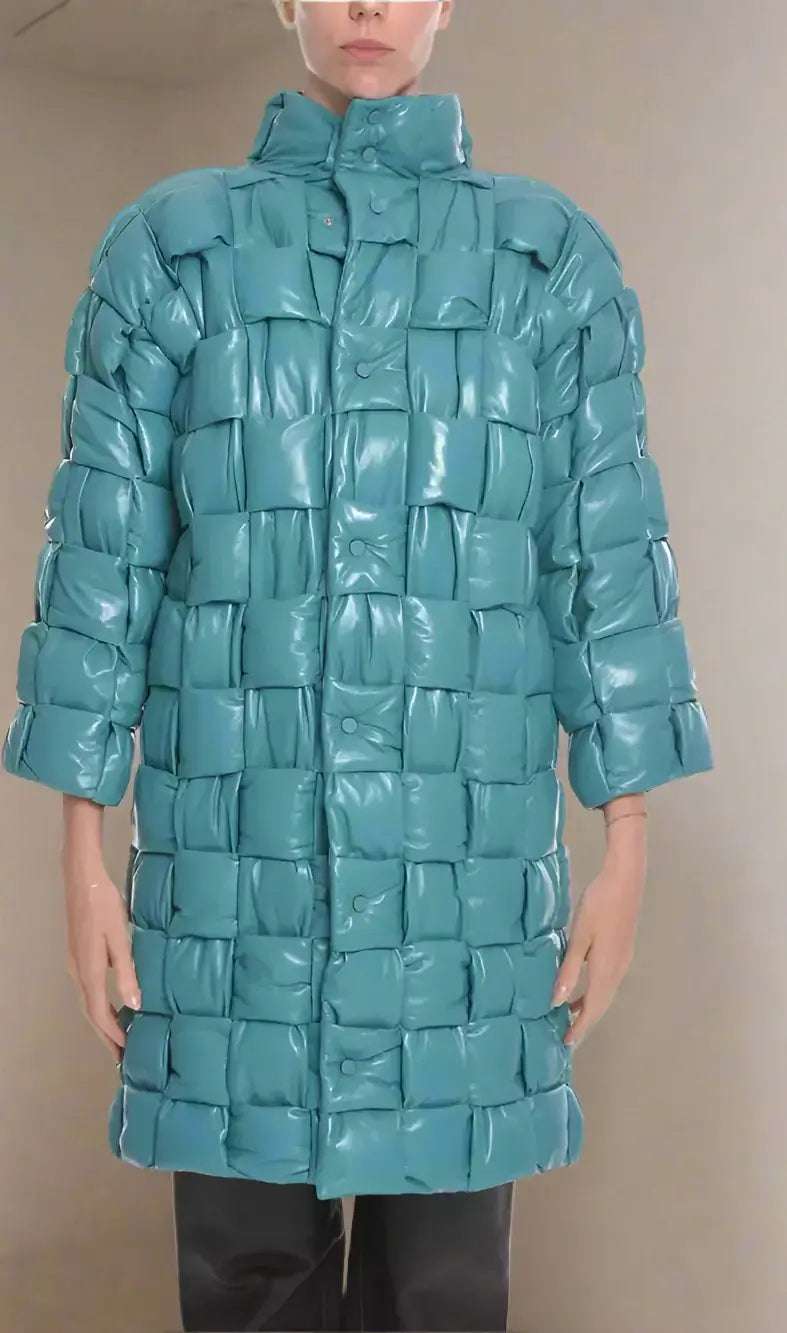 BOTTEGA VENETA light blue Quilted Intreccio leather Coat