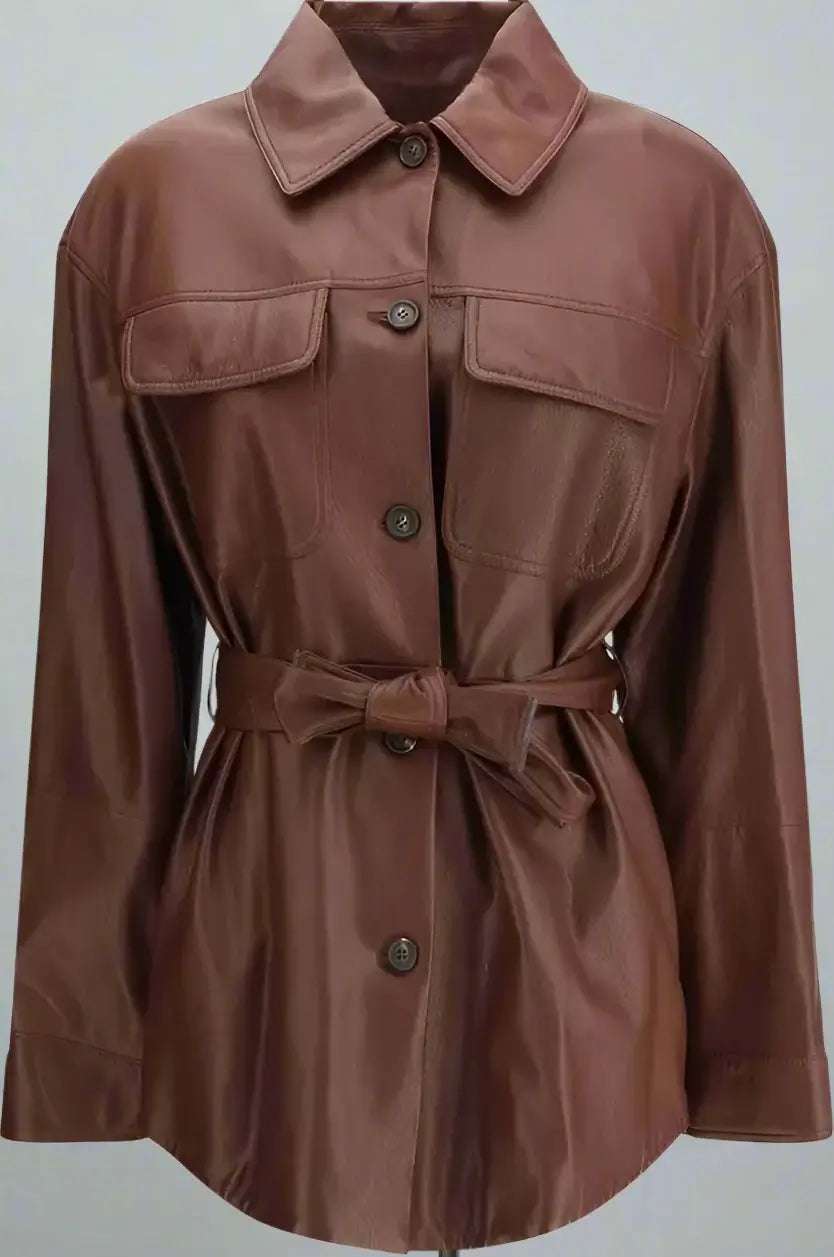 Brunello Cucinelli Saharan belted, button up leather Jacket