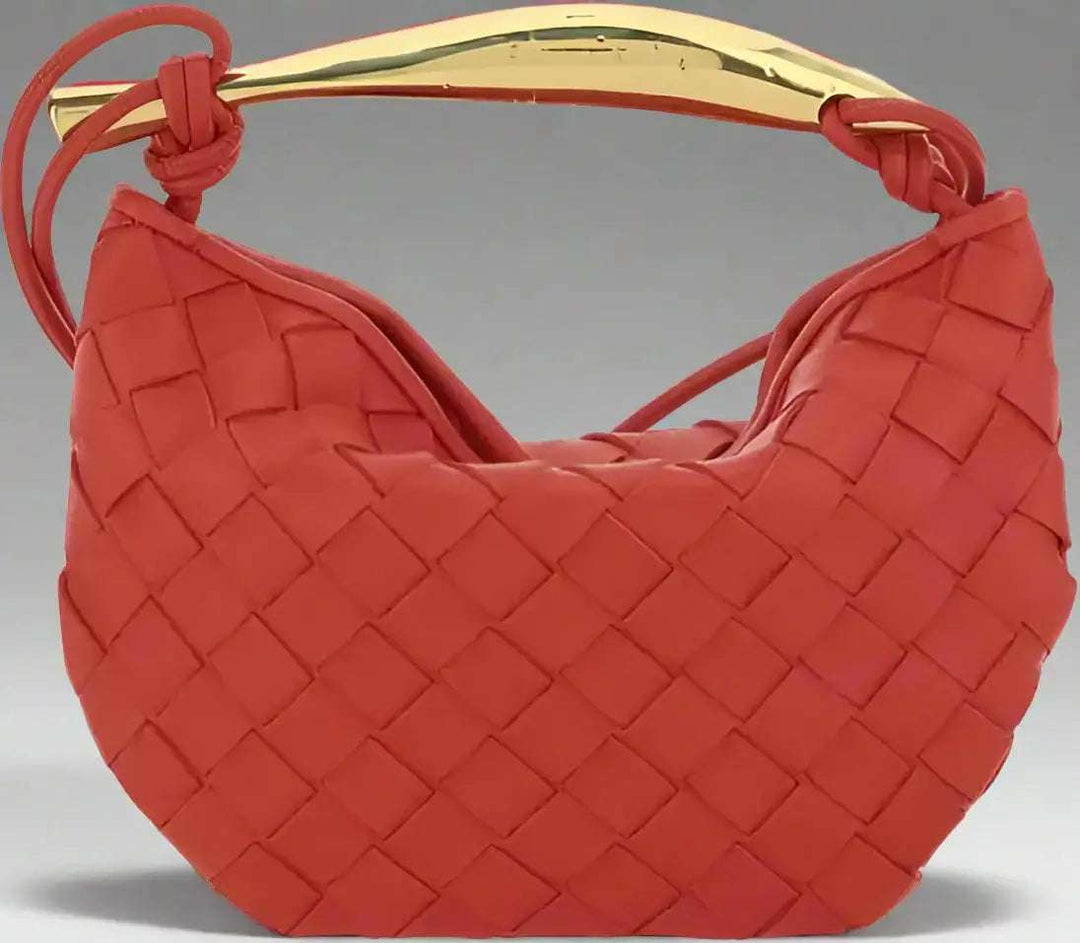 BOTTEGA VENETA red Woven Leather MUSE Bag with Brass Handle